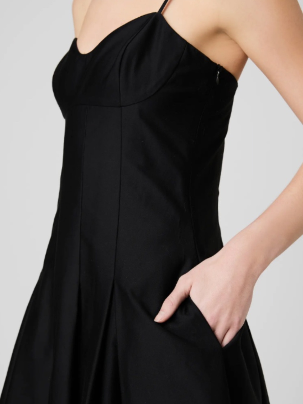French Connection Pleated Stretch Cotton Sateen Midi Dress - Picture 3 of 3